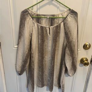 NY Collection Snake Pattern Blouse - Gray and Cream